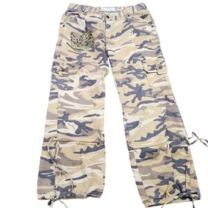 Baby Phat Pants Juniors 9 Beige Camo Cargo Straight Leg Beaded Embroidered